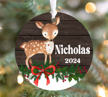 Personalized Reindeer Christmas Ornament 2025 – Woodland Animal Ornament for Kids & Adults