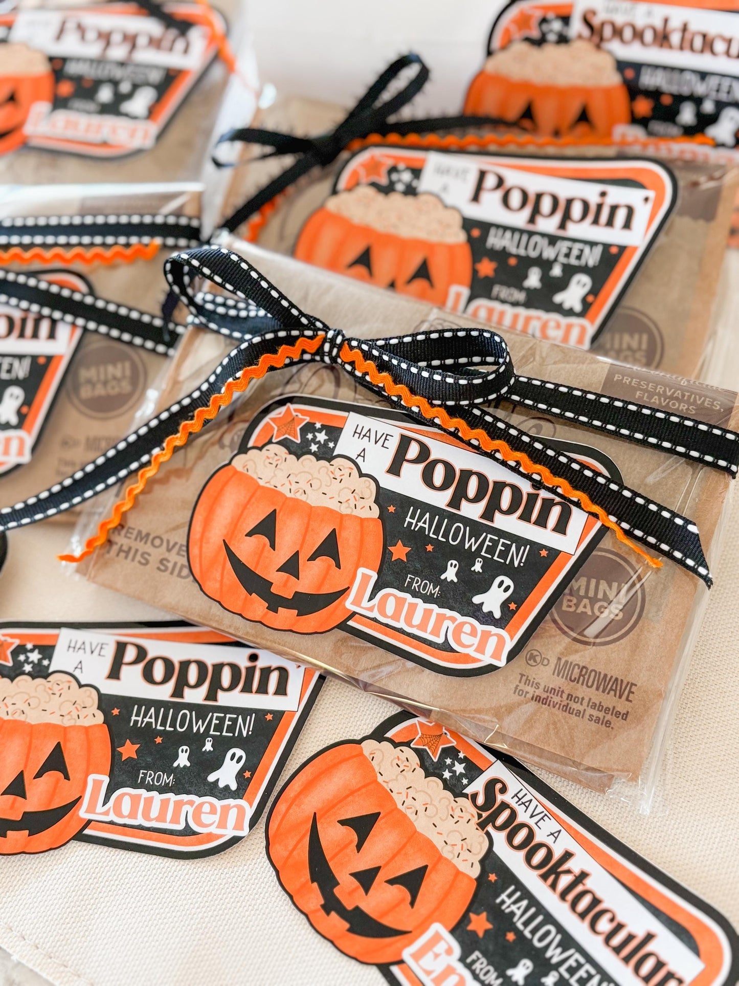 Halloween Popcorn Stickers – Personalized “Have a Poppin’ Halloween” Labels for Kids, Classroom, or Party Favors