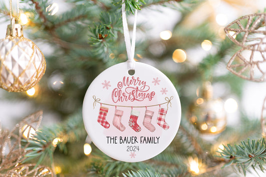 Personalized Family Stocking Ornament 2025 – Last Name, Custom Year