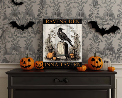 Rustic Raven Crow Inn & Tavern Halloween Metal Sign – Spooky Primitive Wall Art for Indoor & Outdoor Decor