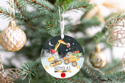 Personalized Excavator Dump Truck Christmas Ornament 2025 – Custom Construction Truck Ornament for Kids