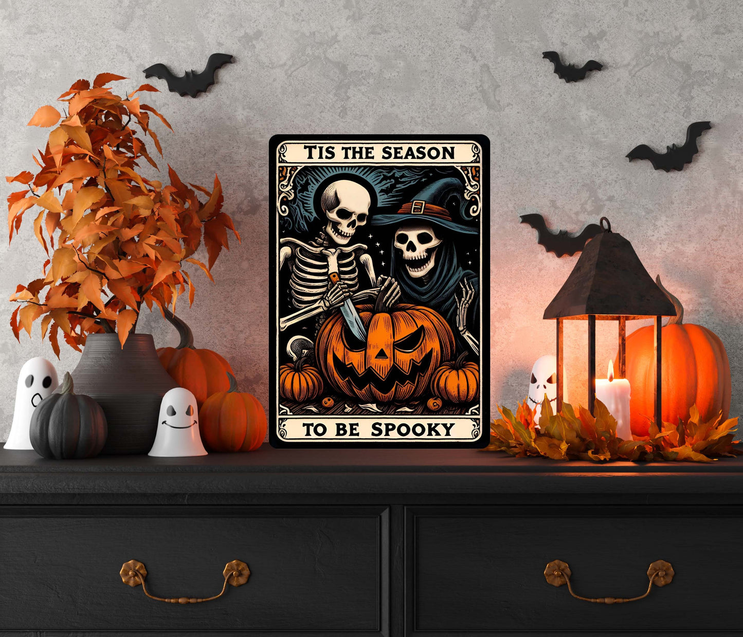 Tis the Season to Be Spooky Tarot Card Wall Art – Halloween Metal Sign