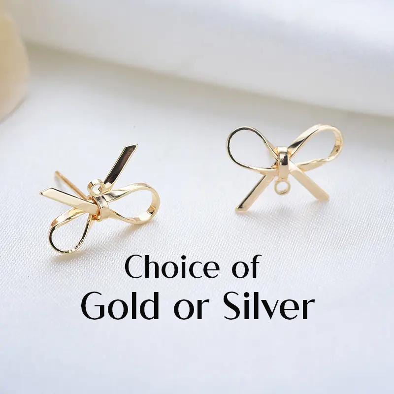 Real Gold Plated Bowknot Earring Studs – Jewelry Making Supplies & DIY Craft Materials
