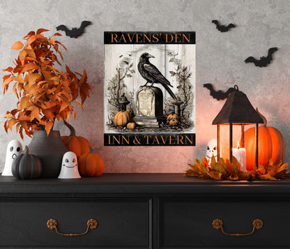 Rustic Raven Crow Inn & Tavern Halloween Metal Sign – Spooky Primitive Wall Art for Indoor & Outdoor Decor