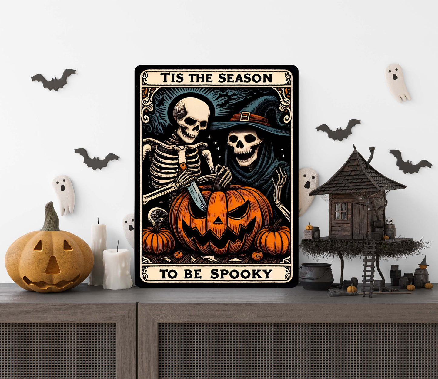 Tis the Season to Be Spooky Tarot Card Wall Art – Halloween Metal Sign