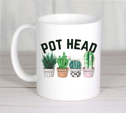 Pot Head Coffee Mug – Funny Plant Lover Gift for Women & Men