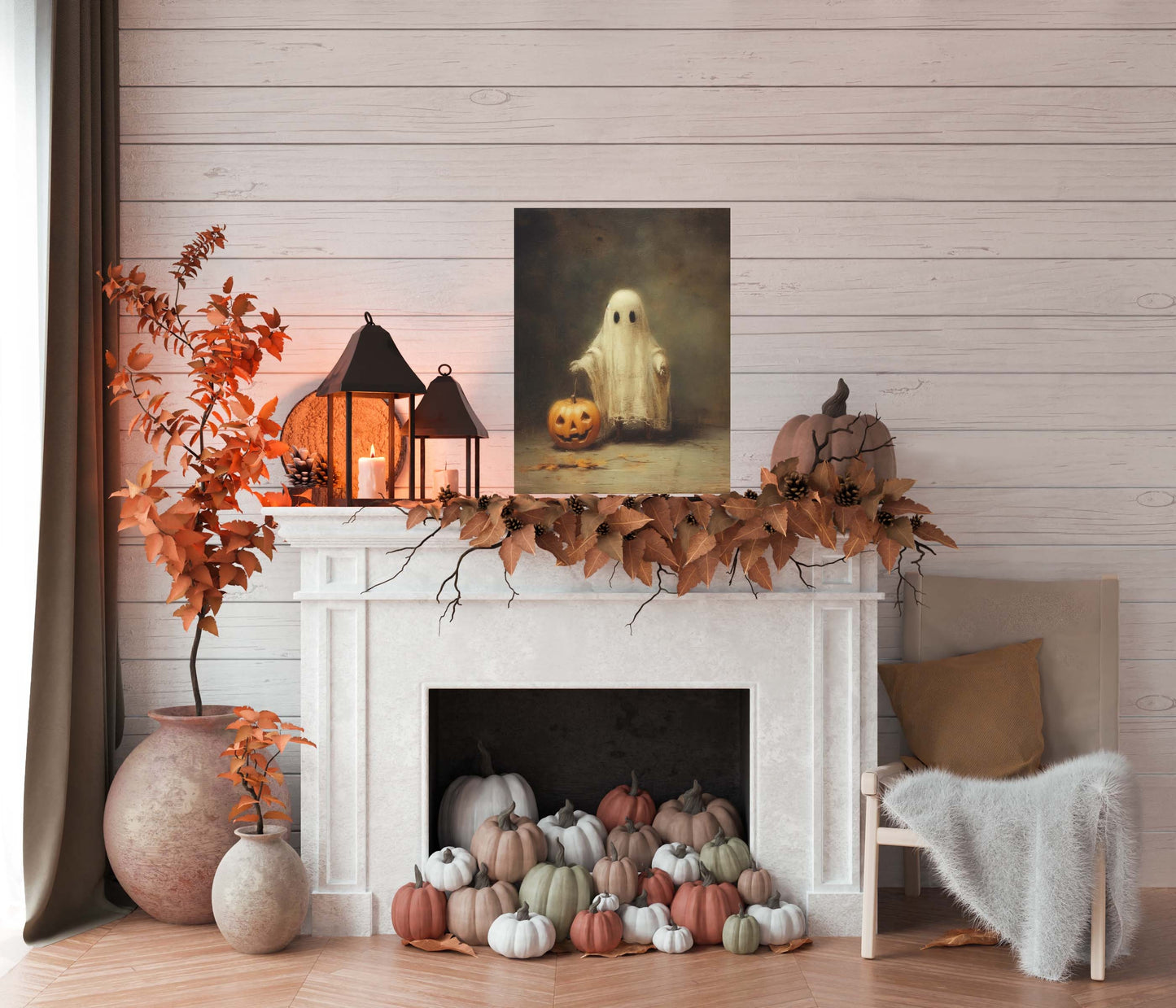 Primitive Halloween Metal Sign – Cute Ghost Trick-Or-Treat Wall Art (Indoor & Outdoor)