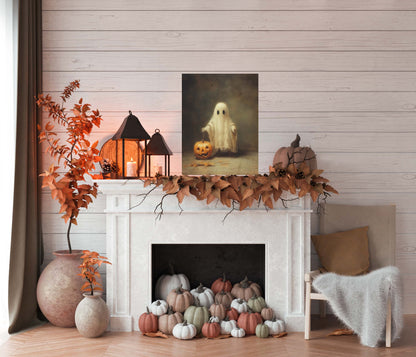 Primitive Halloween Metal Sign – Cute Ghost Trick-Or-Treat Wall Art (Indoor & Outdoor)