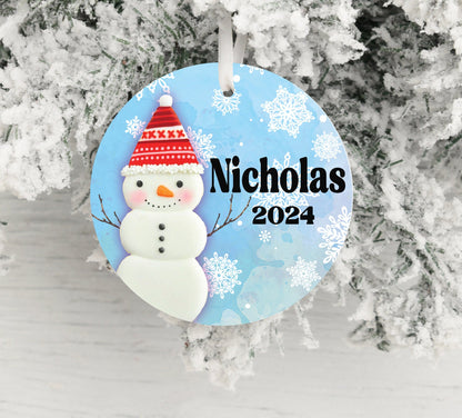 Personalized Blue Snowman Christmas Ornament 2025 – Custom Name & Year for Kids and Adults