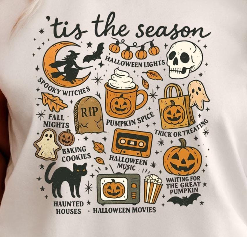 Tis the Season Halloween Graphic Tee - Retro Spooky Pumpkin Ghost Witch Shirt
