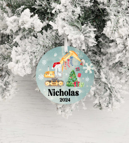 Personalized Excavator Christmas Ornament 2025 – Custom Construction Truck Ornament for Kids