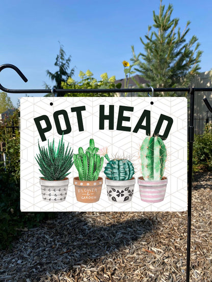 Flower Garden Sign – Outdoor Pot Head Sign, Funny Garden Décor, Gift for Gardener, Patio or Succulent Lover