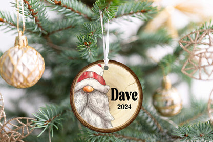 Personalized Gnome Ornament 2025 – Kids & Adults, Wood Slice Look
