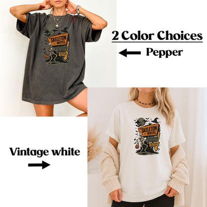 Skeleton Motel Halloween Shirt - Retro Graphic Tee for Spooky Season