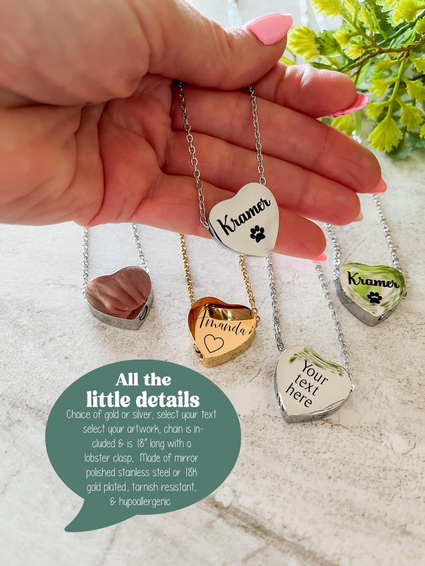 Personalized Heart Urn Memorial Necklace – Custom Engraved Cremation Jewelry for Human or Pet Ashes