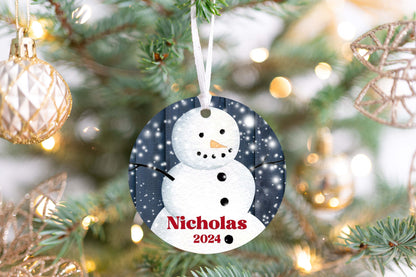 Personalized Blue Snowman Christmas Ornament 2025 – Custom Name & Year for Kids and Adults