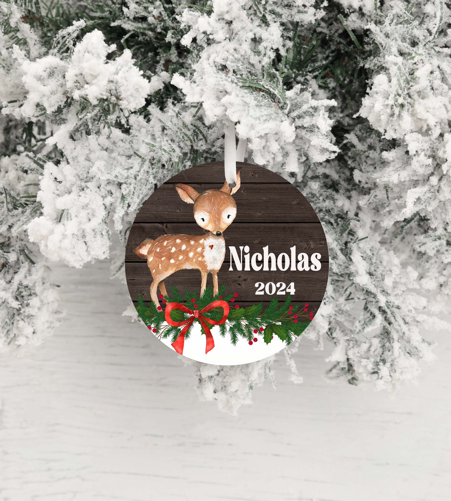 Personalized Reindeer Christmas Ornament 2025 – Woodland Animal Ornament for Kids & Adults