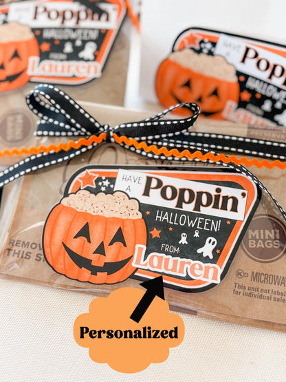 Halloween Popcorn Stickers – Personalized “Have a Poppin’ Halloween” Labels for Kids, Classroom, or Party Favors