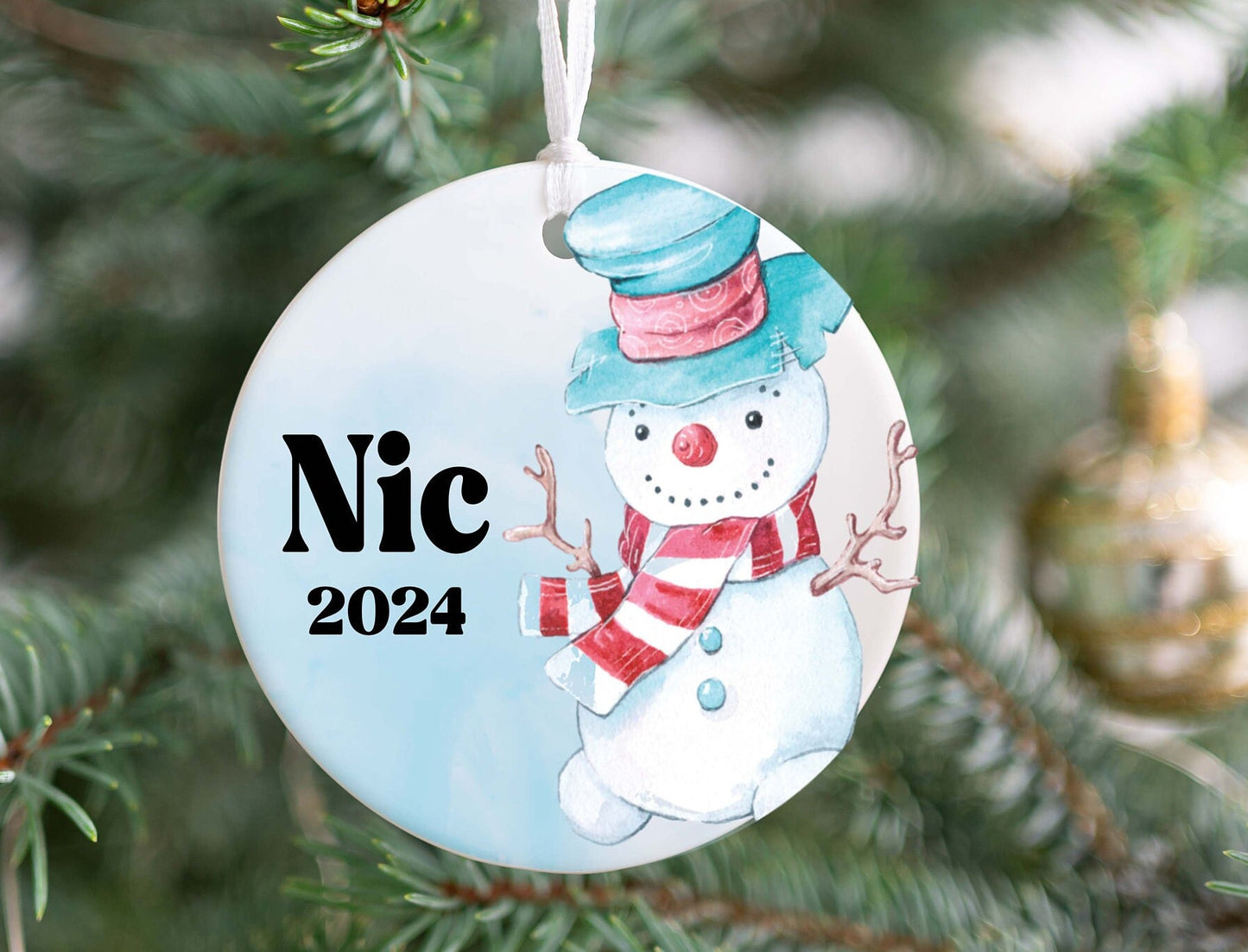 Personalized Blue Snowman Christmas Ornament 2025 – Custom Name & Year for Kids