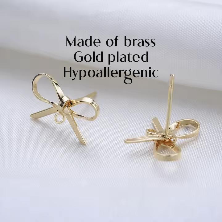 Real Gold Plated Bowknot Earring Studs – Jewelry Making Supplies & DIY Craft Materials