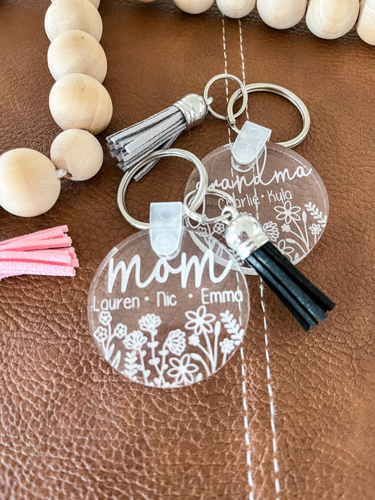 Personalized Mama Keychain – Custom Round Acrylic Keychain with Kids’ Names