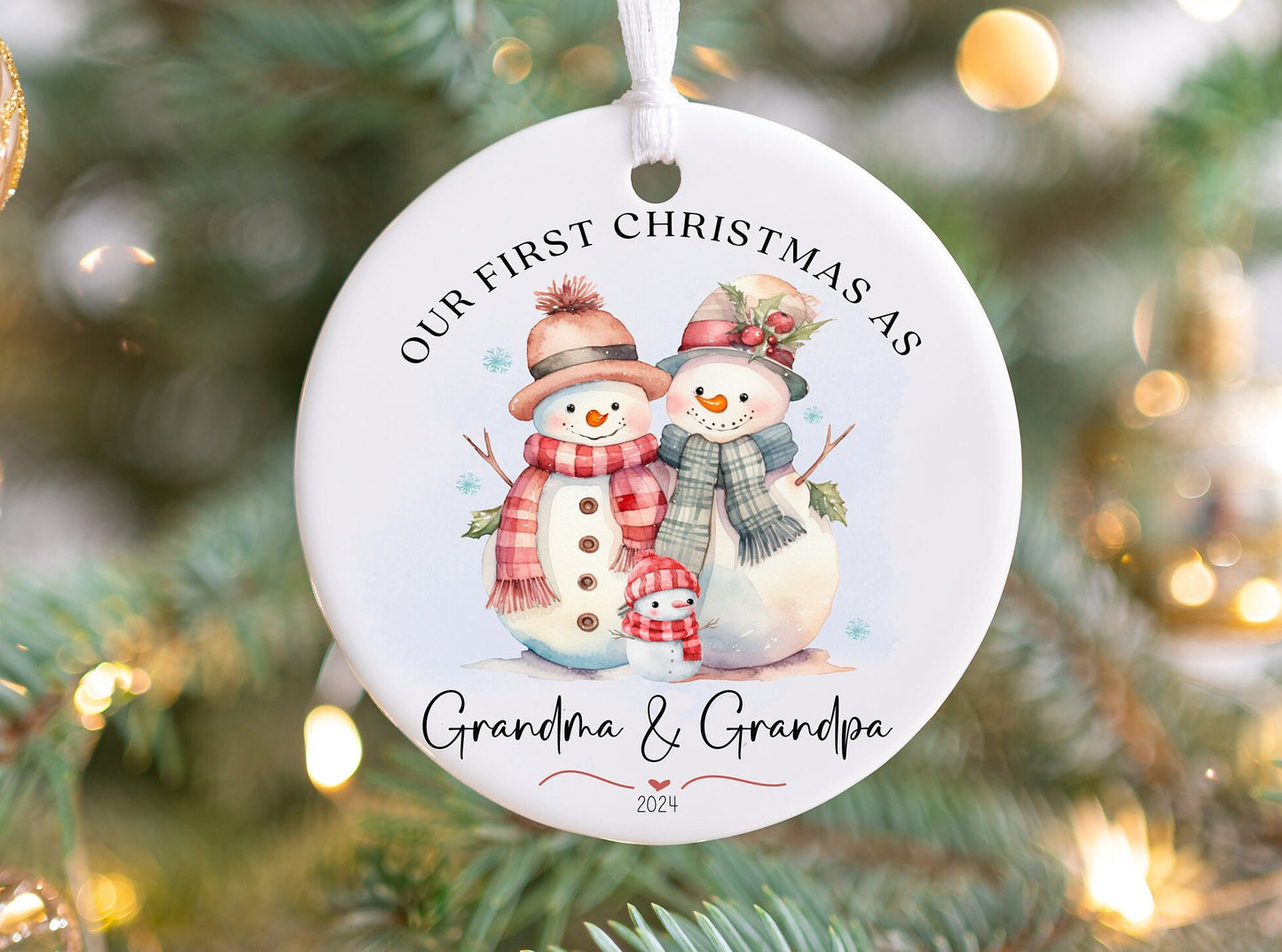 First Christmas as Grandma & Grandpa Ornament 2025 – Personalized Snowman Keepsake for Grandparents