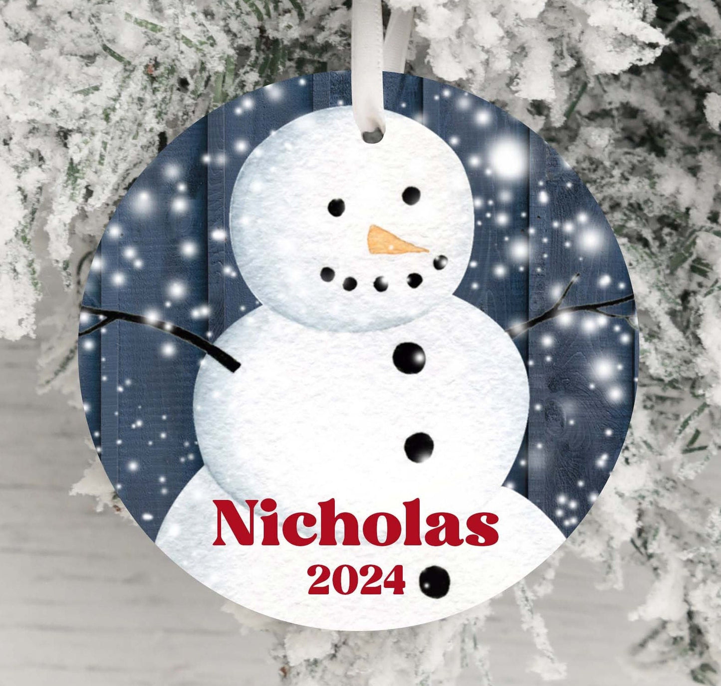Personalized Blue Snowman Christmas Ornament 2025 – Custom Name & Year for Kids and Adults