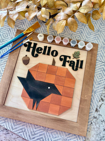 Hello Fall Framed Pumpkin Crow DIY Paint Kit - Host a Craft Night