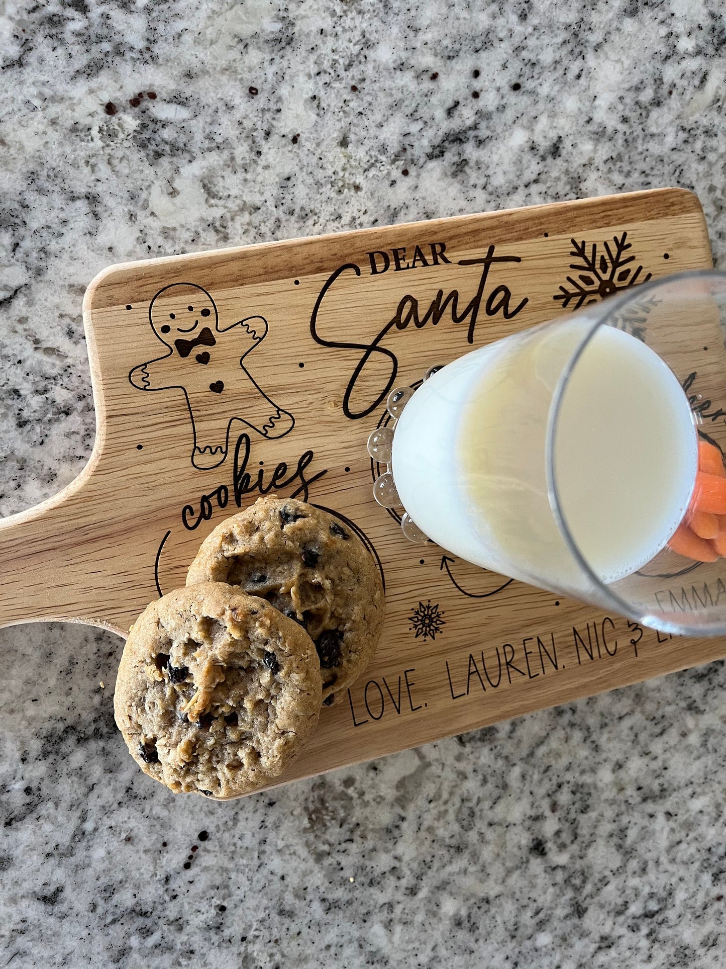 Custom Santa Tray – Personalized Cookies for Santa Plate with Engraved Gingerbread & Snowflakes