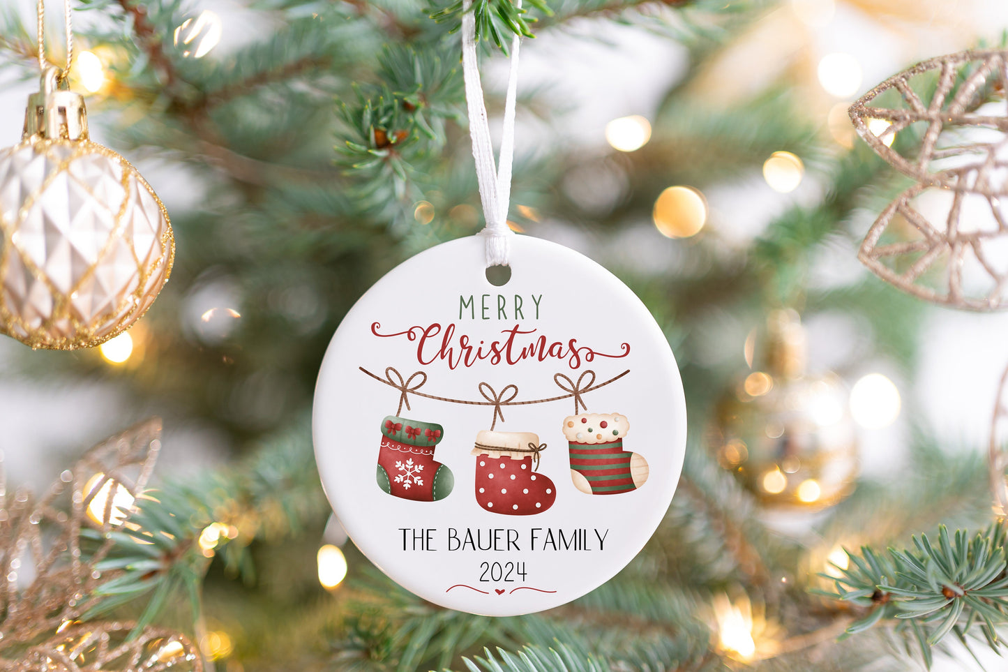 Personalized Family Stocking Ornament 2025 – Last Name & Custom Year