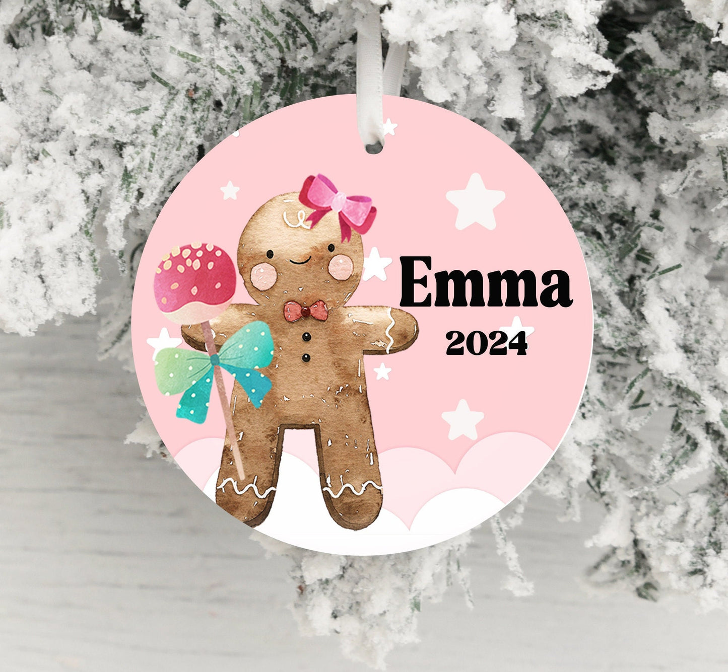 Personalized Pink Gingerbread Christmas Ornament- Custom Name & Year | Aluminum or Hardboard
