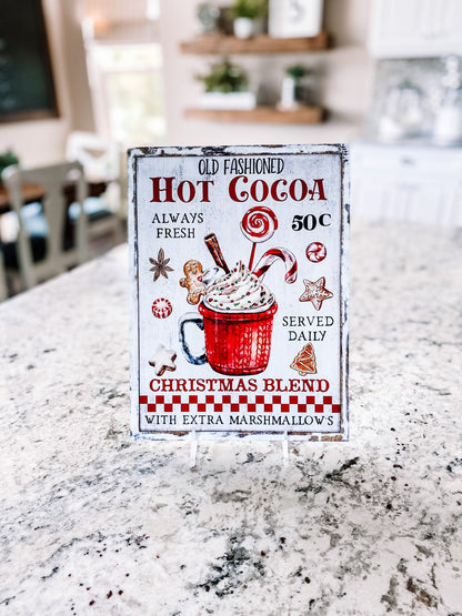 Old Fashioned Hot Cocoa Bar Sign – Rustic Christmas Hot Chocolate Décor (9x12)
