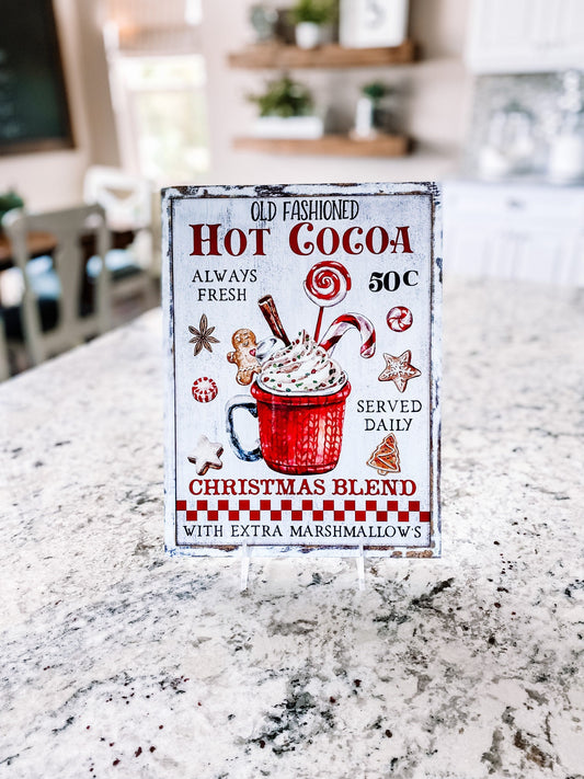 Old Fashioned Hot Cocoa Bar Sign – Rustic Christmas Hot Chocolate Décor (9x12)