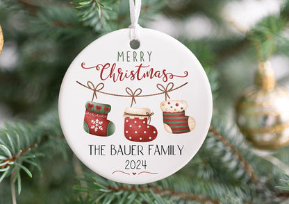 Personalized Family Stocking Ornament 2025 – Last Name & Custom Year