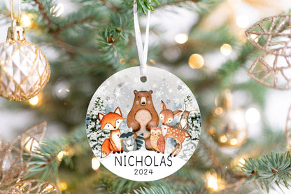 Personalized Forest Animal Christmas Ornament 2025 – Woodland Animal Ornament for Kids, Gender-Neutral