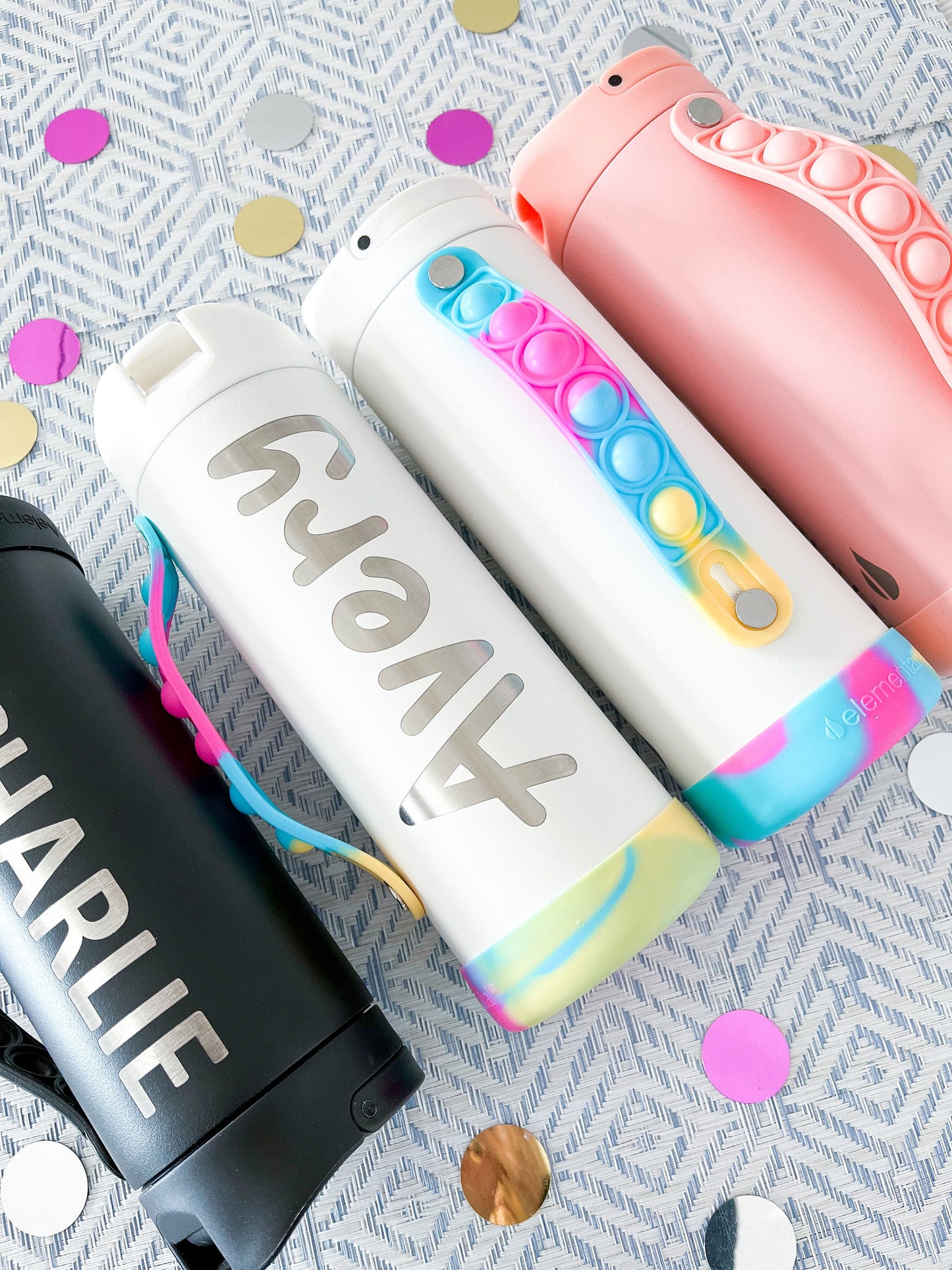 Personalized Engraved Kids Water Bottle with Straw – Custom Stainless Steel Tumbler, Insulated, Pop Handle