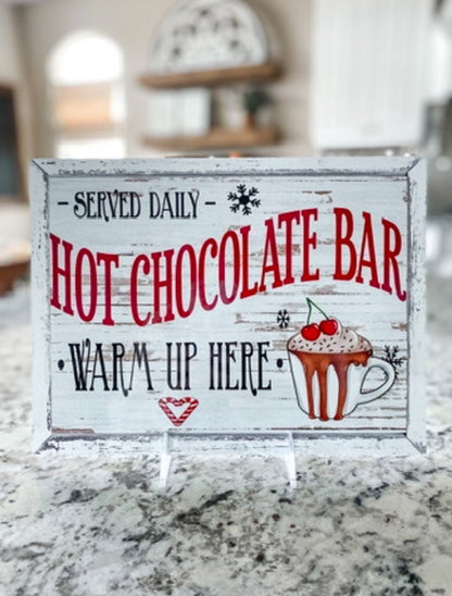 Hot Chocolate Bar Sign – Christmas Hot Cocoa Bar Décor, Indoor Holiday Metal Sign