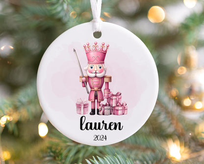 Personalized Pink Nutcracker Christmas Ornament- Custom Name & Year | Aluminum or Hardboard