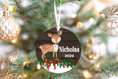 Personalized Reindeer Christmas Ornament 2025 – Woodland Animal Ornament for Kids & Adults