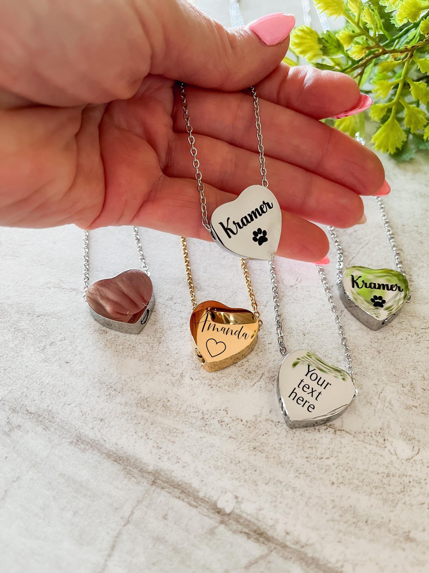 Personalized Heart Urn Memorial Necklace – Custom Engraved Cremation Jewelry for Human or Pet Ashes