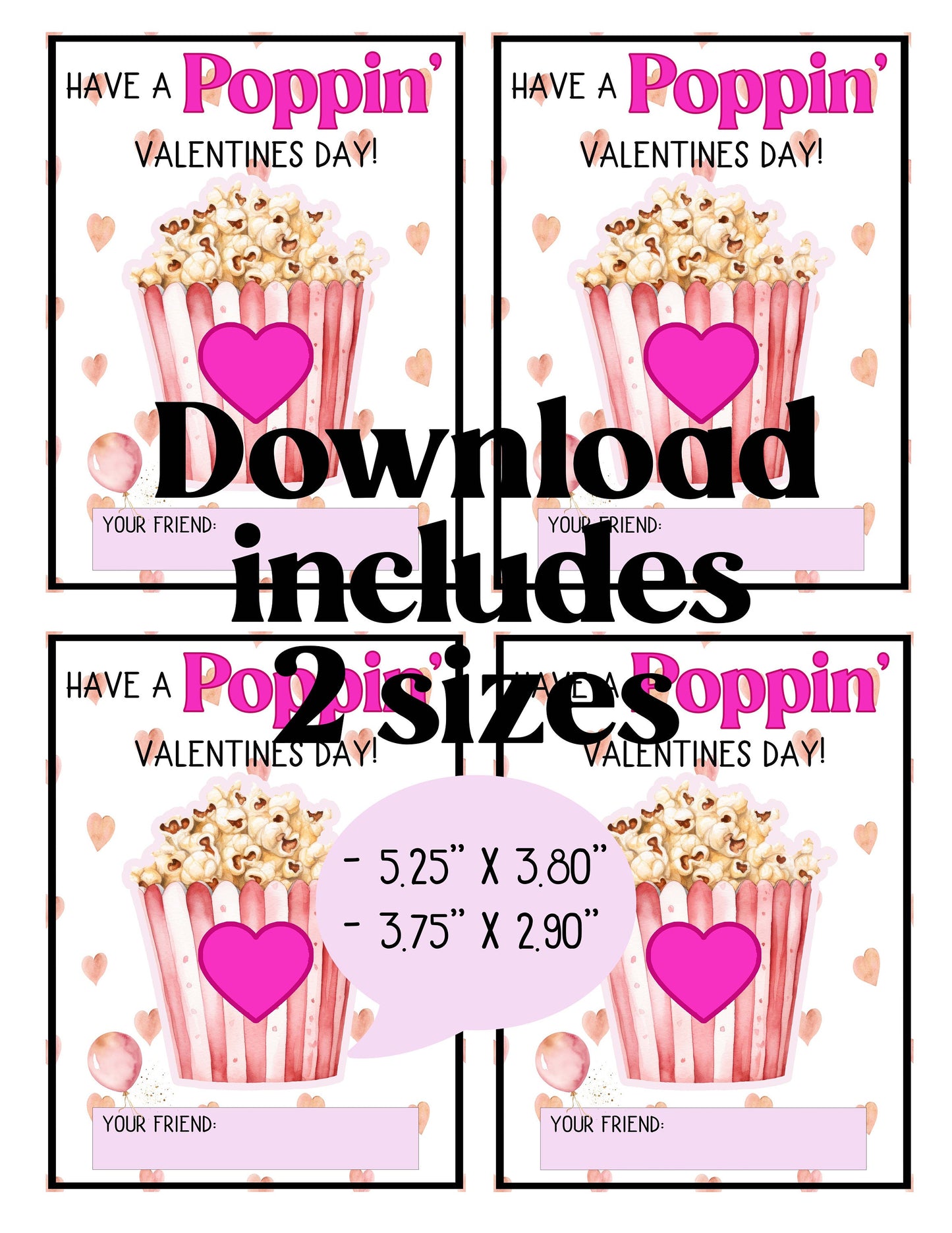 (Digital Download) Printable Valentine Card – “Have a Poppin’ Valentine’s Day” Classroom Gift for Kids