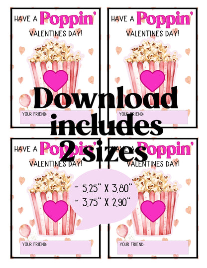 (Digital Download) Printable Valentine Card – “Have a Poppin’ Valentine’s Day” Classroom Gift for Kids