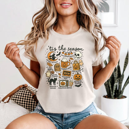 Tis the Season Halloween Graphic Tee - Retro Spooky Pumpkin Ghost Witch Shirt