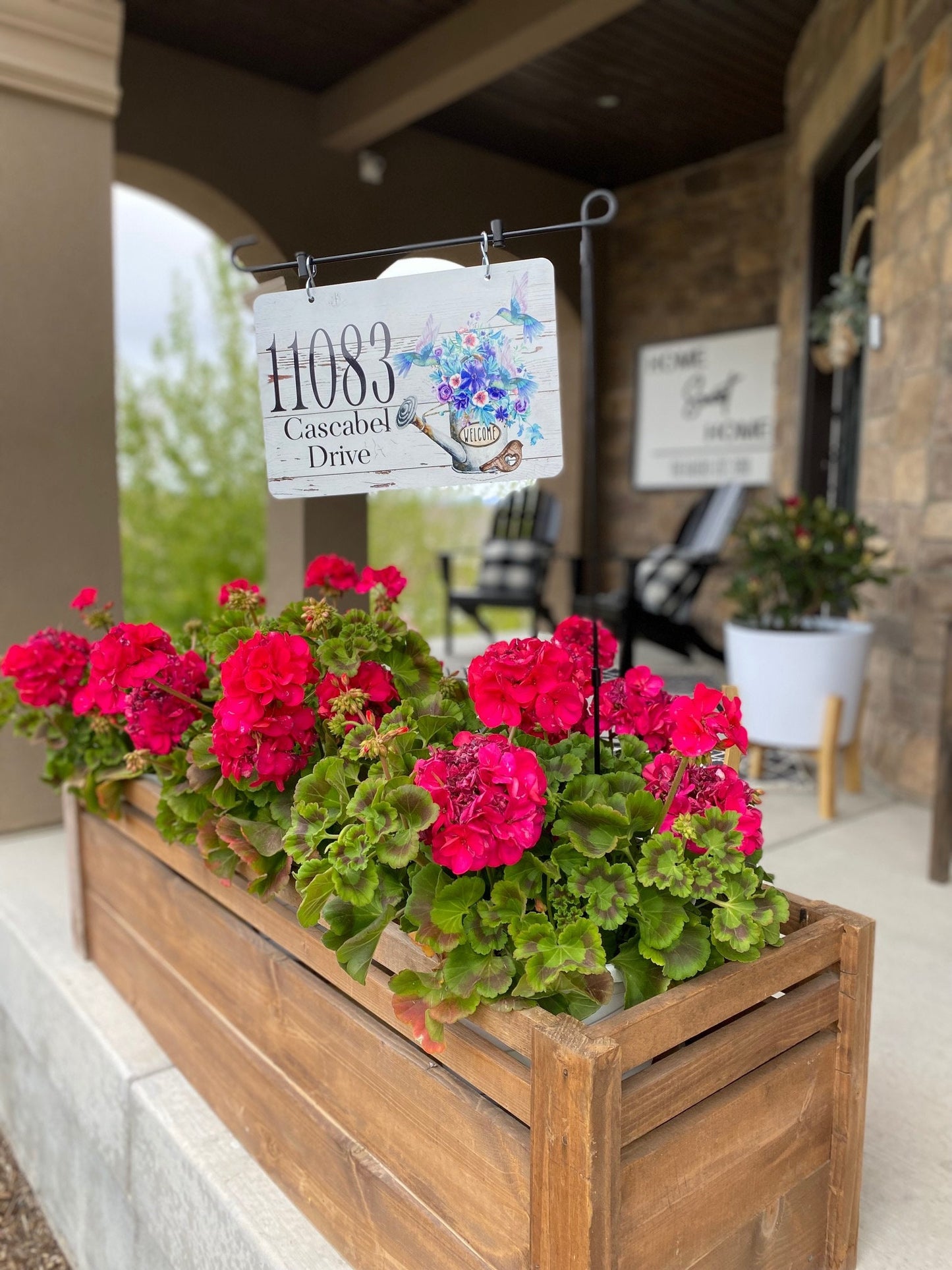 Hummingbird Watering Can Metal Address Sign – Personalized Yard & Lamp Post Sign