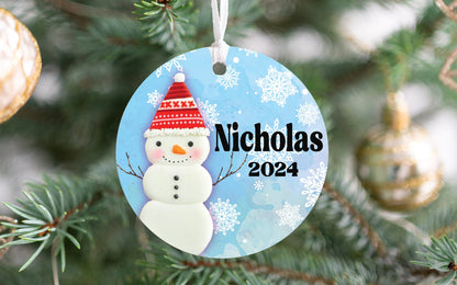 Personalized Blue Snowman Christmas Ornament 2025 – Custom Name & Year for Kids and Adults