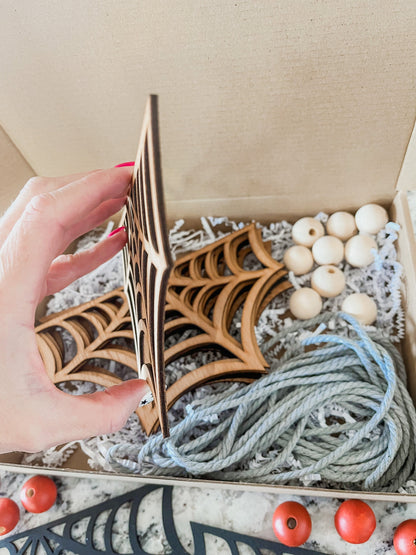 DIY Halloween Spiderweb Garland Kit – Macrame Halloween Decorations, Craft Project for Kids & Adults