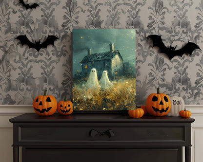 Primitive Halloween Metal Sign – Ghost in Field Wall Art (Indoor & Outdoor)