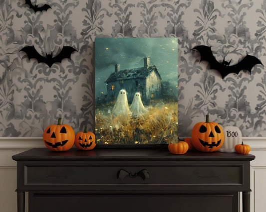 Primitive Halloween Metal Sign – Ghost in Field Wall Art (Indoor & Outdoor)