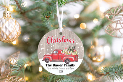 Personalized Family Christmas Ornament 2025 – Vintage Red Truck Holiday Keepsake
