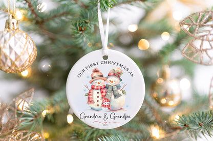 First Christmas as Grandma & Grandpa Ornament 2025 – Personalized Snowman Keepsake for Grandparents